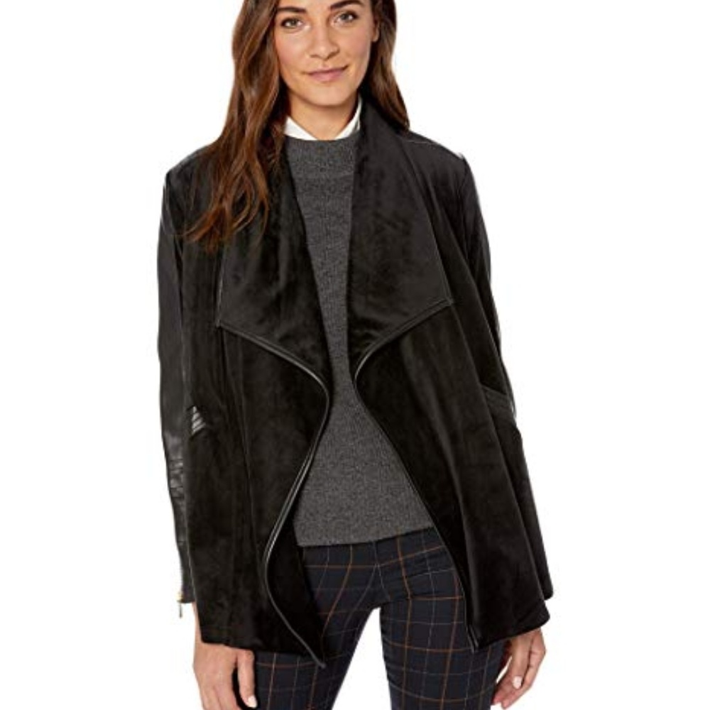 Amazing Calvin Klein Faux Leather Trim Flyaway Jacket! (L)